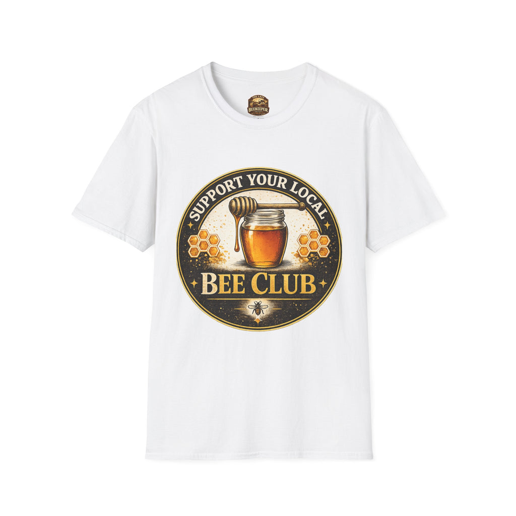 T-Shirt „Unterstütze deinen lokalen Imkerverein“ — Honigglas- & Waben-Design