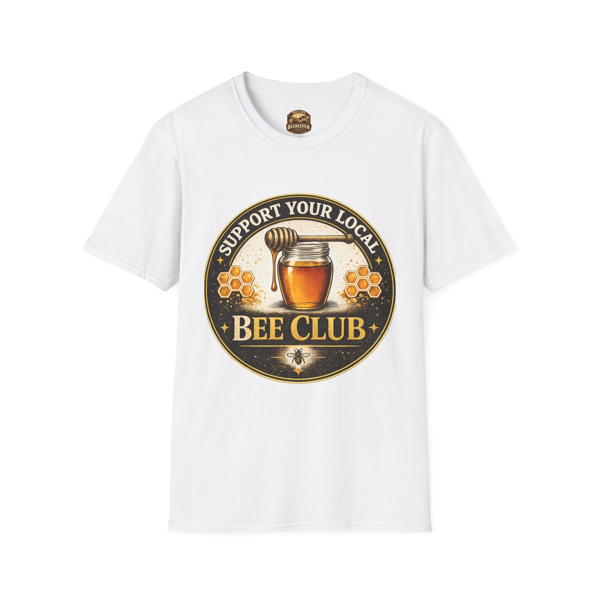 Support Your Local Bee Club T-Shirt — Honey Jar & Honeycomb Design
