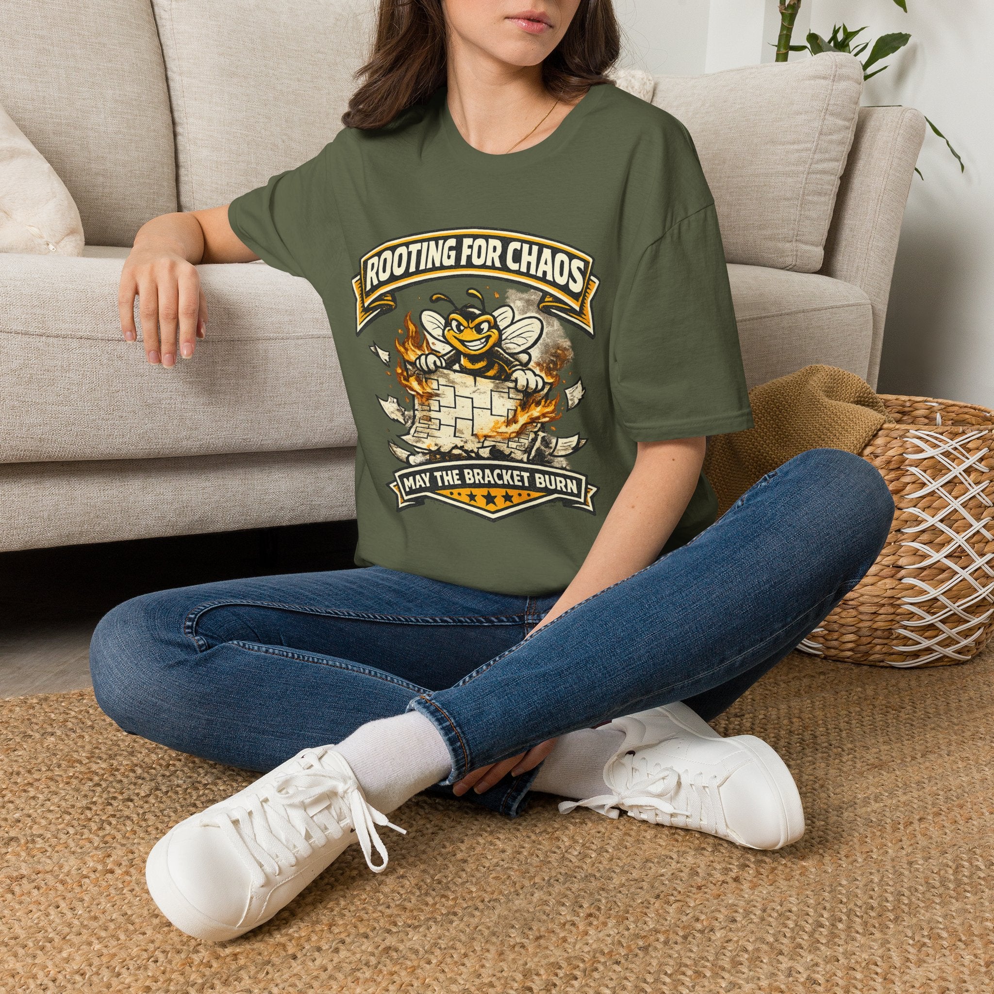 T-Shirt — "Rooting for Chaos" Bee Graphic Tee (That the Bracket Burn)