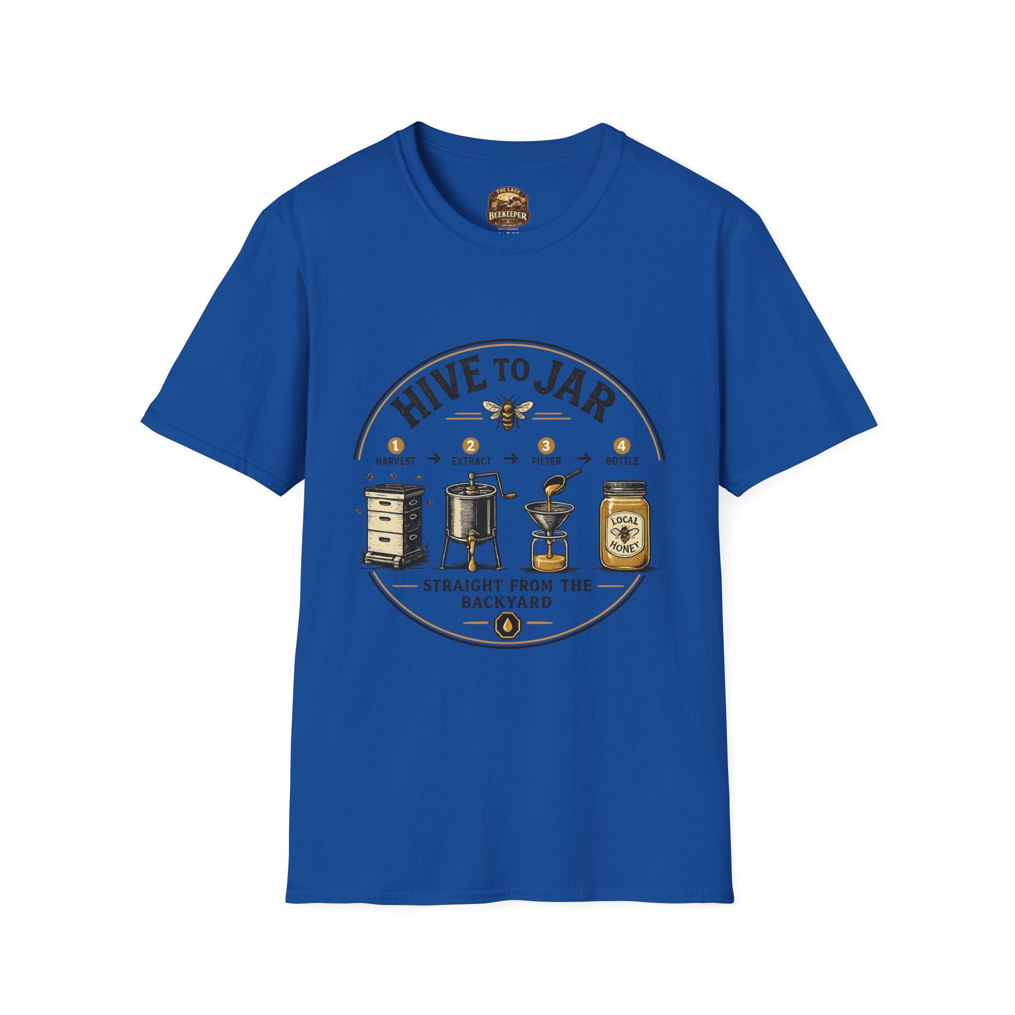 T-Shirt — Grafisches T-Shirt mit Aufschrift „Vom Bienenstock ins Glas“