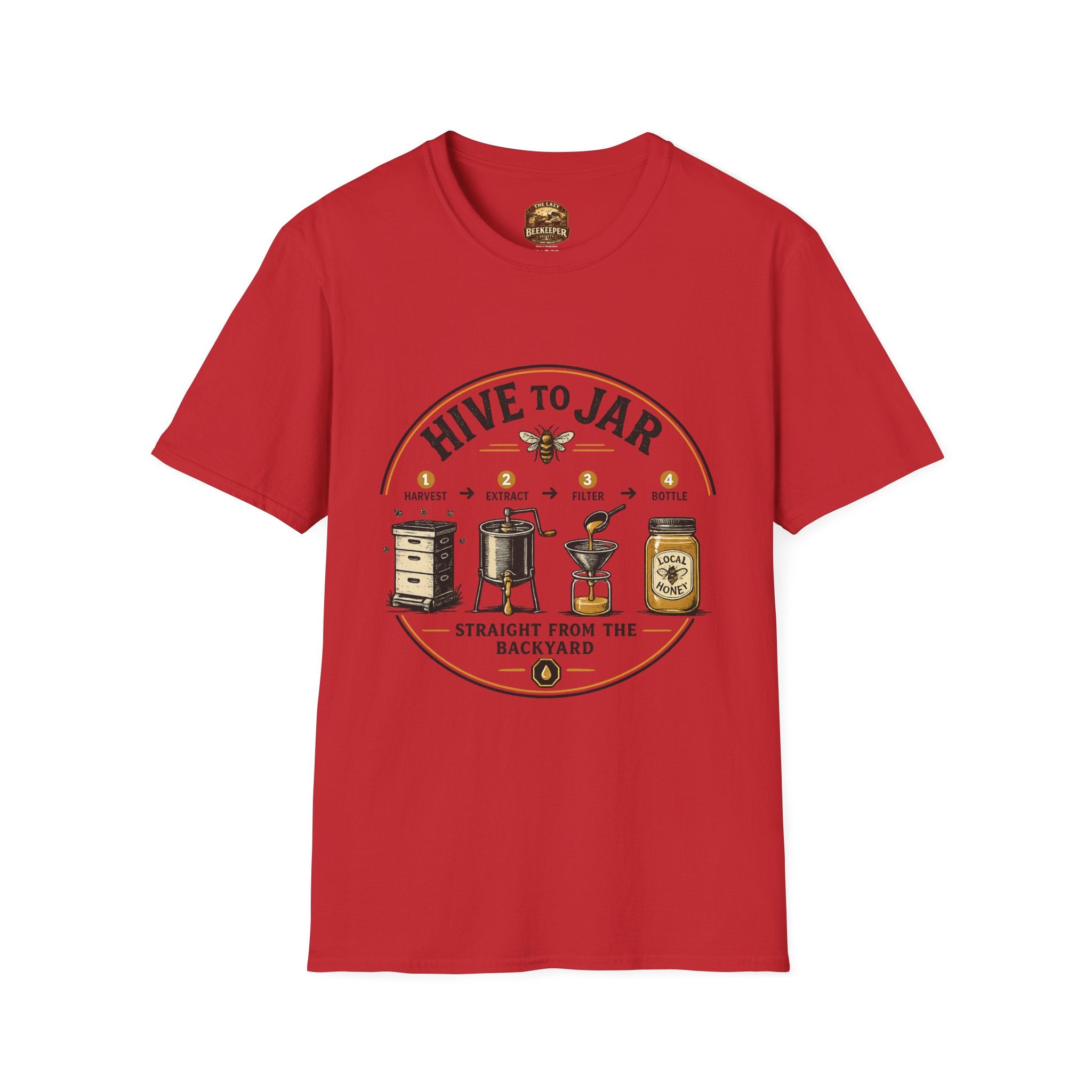 T-Shirt — Grafisches T-Shirt mit Aufschrift „Vom Bienenstock ins Glas“