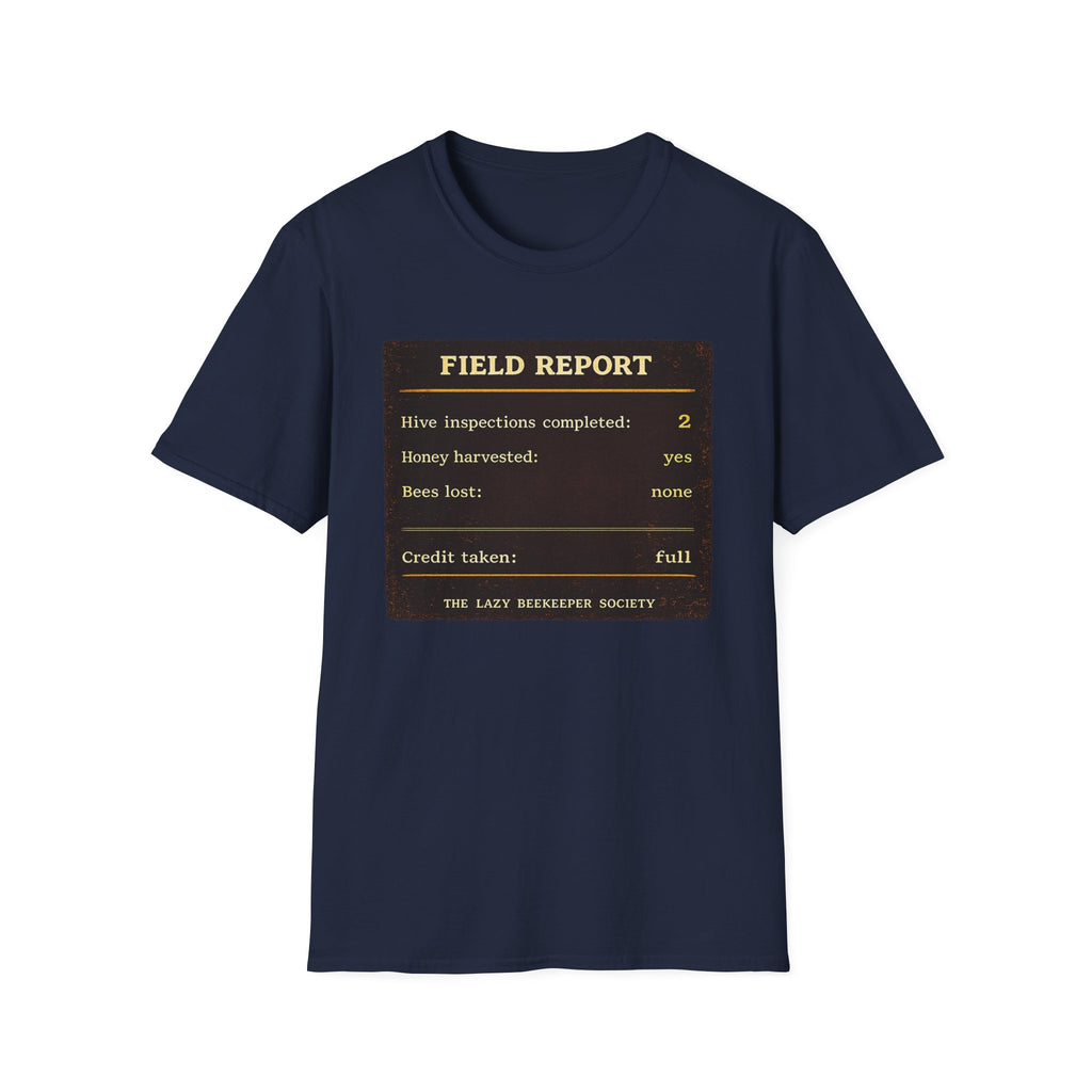 T-Shirt — „Feldbericht: Bienenstockinspektionen abgeschlossen“ Vintage Imker Grafik-T-Shirt