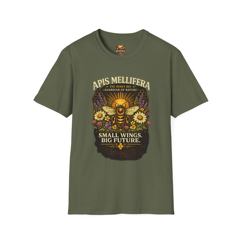 Bienenschutz-T-Shirt — „Apis Mellifera: Kleine Flügel, große Zukunft“ Öko-Natur-T-Shirt