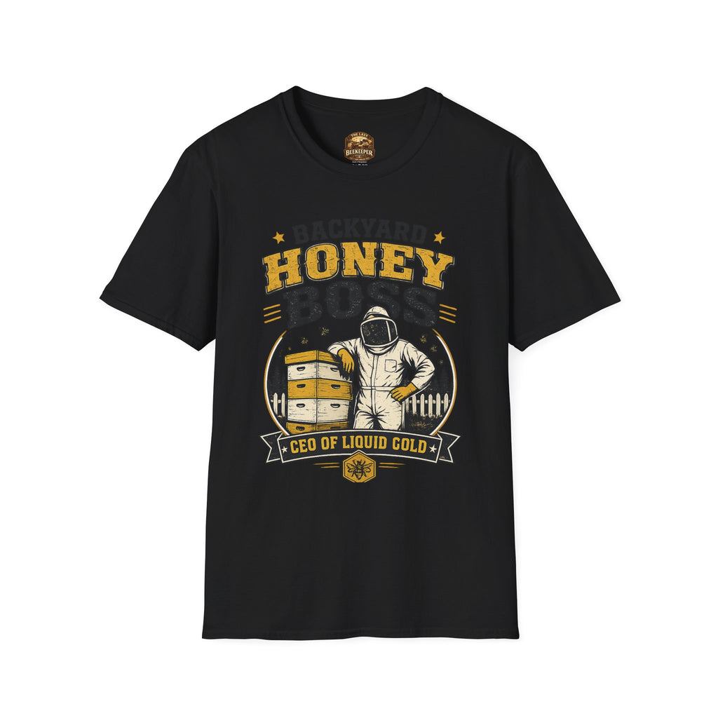 Backyard Honey Boss T-Shirt — Beekeeper CEO Liquid Gold Tee