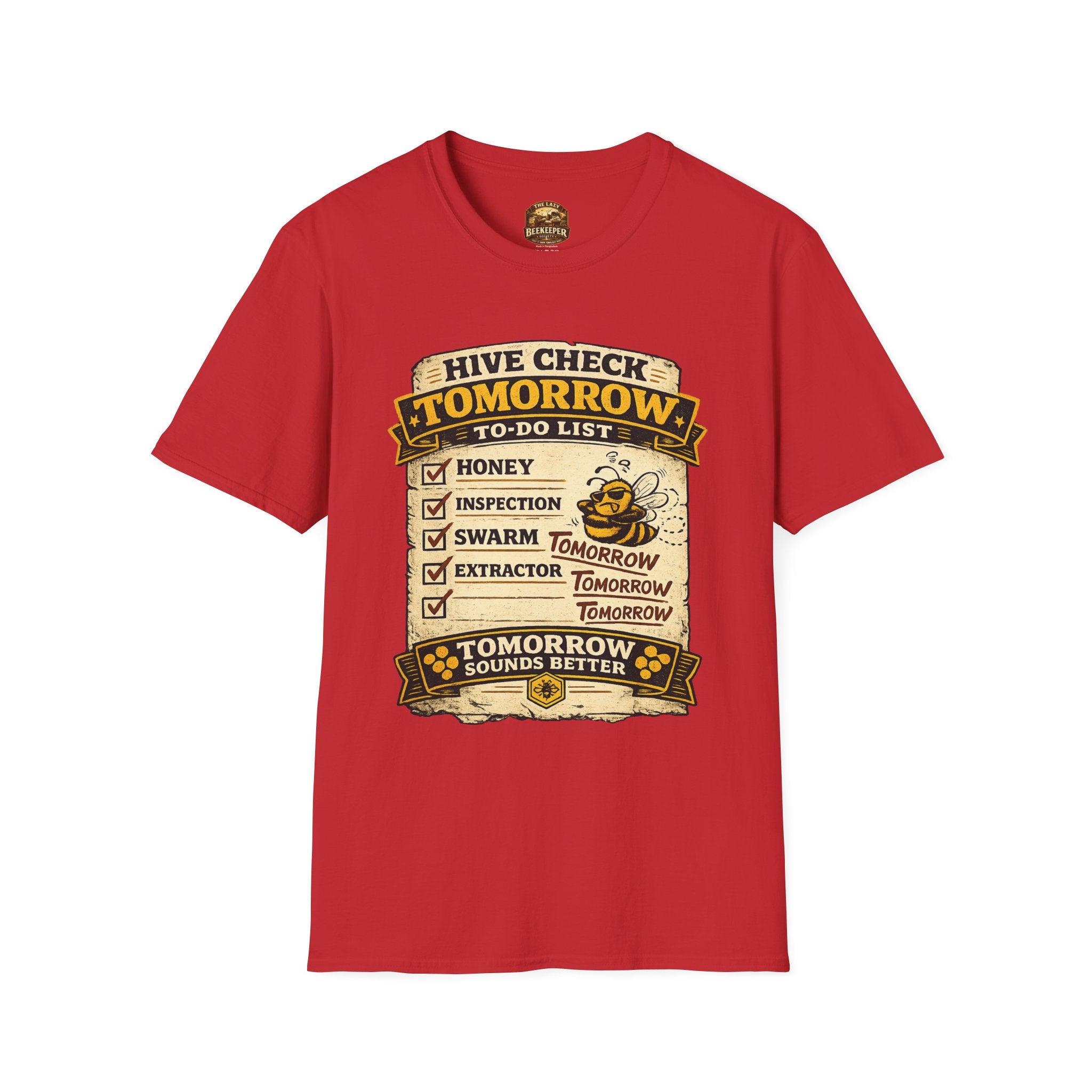T-Shirt — "Hive Check Tomorrow" Bee To-Do List Vintage Graphic