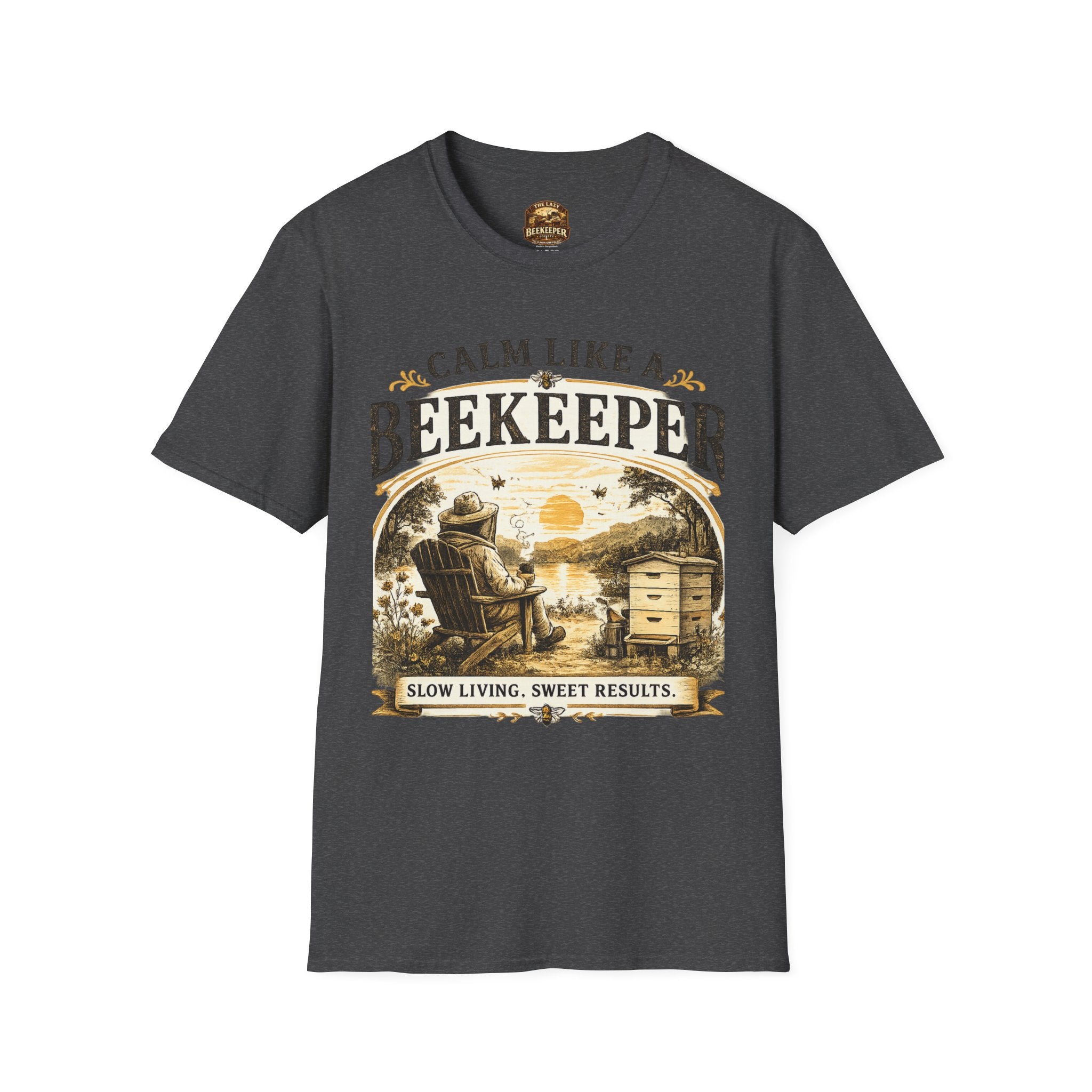 Slow Living T-Shirt — "Slow Living, Sweet Results" Rustic Sunset Graphic Tee
