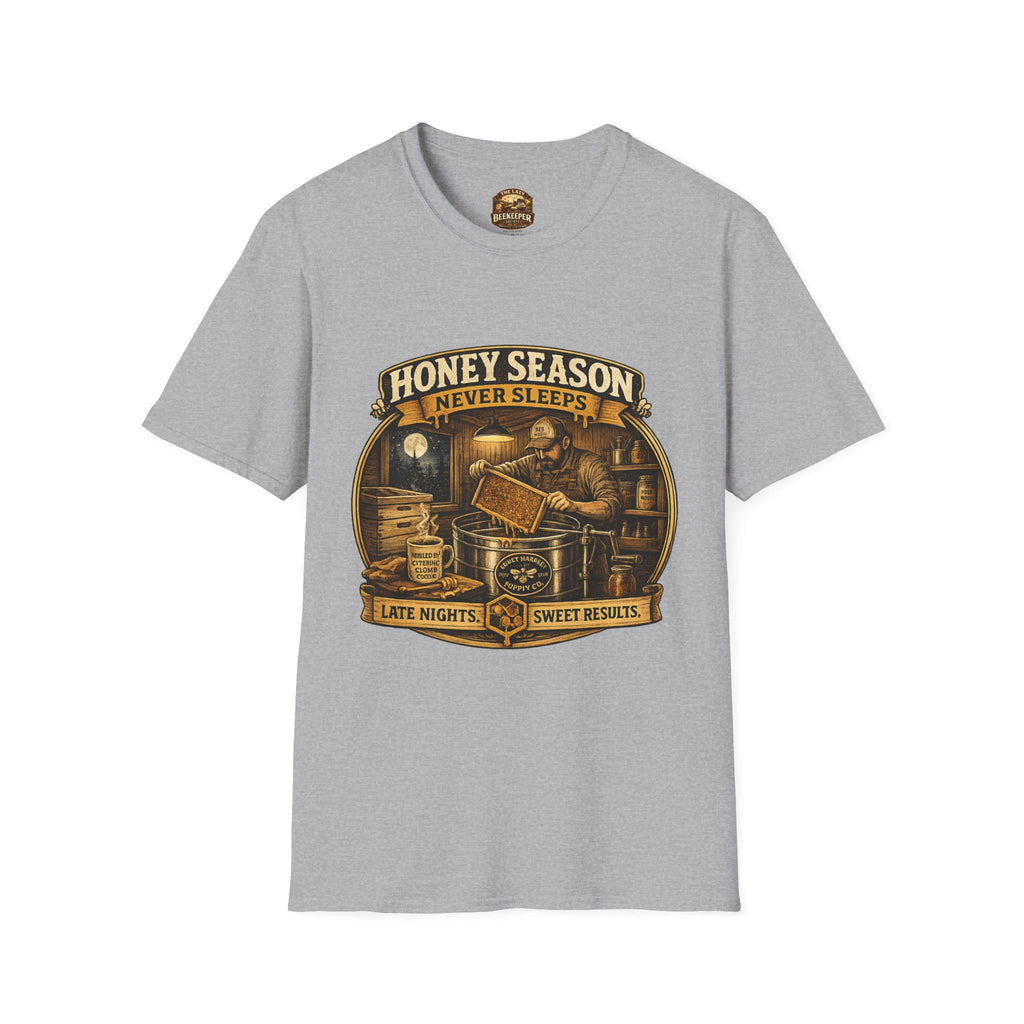 Honey Season Never Sleeps T-Shirt — Beekeeper Vintage Graphic Tee