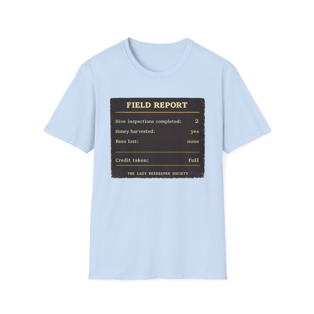 T-Shirt — „Feldbericht: Bienenstockinspektionen abgeschlossen“ Vintage Imker Grafik-T-Shirt